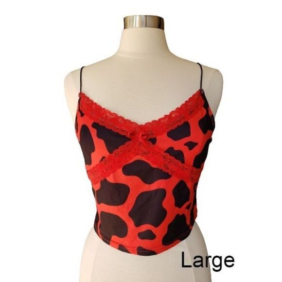 Women's Lace Patchwork Crop Top Lace V Neck Cheetah Print Cami Large - Picture 1 of 6